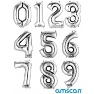 Shaped Silver 34" Number Balloon 0-9 - Inflated